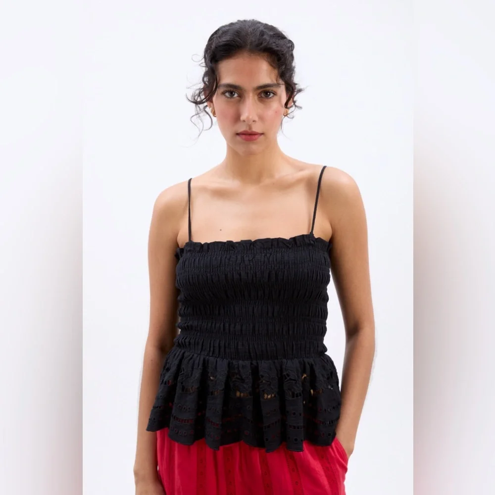 NWT DAMSON MADDER Martina Embroidered Cami Top in Black UK 12 / US 8 - Picture 1 of 13